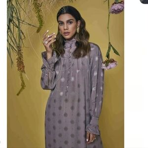 H&M Sandra Mansour Long Sleeve Viscose Jacquard Weave Tunic Dress Size Large